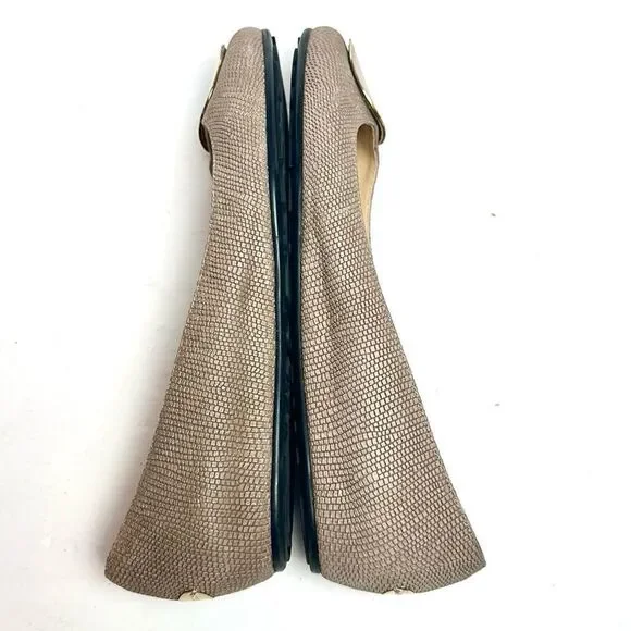 Jimmy Choo WRAY Ballet Flats Printed Leather Nude Gold Logo Medallion Italy US 7